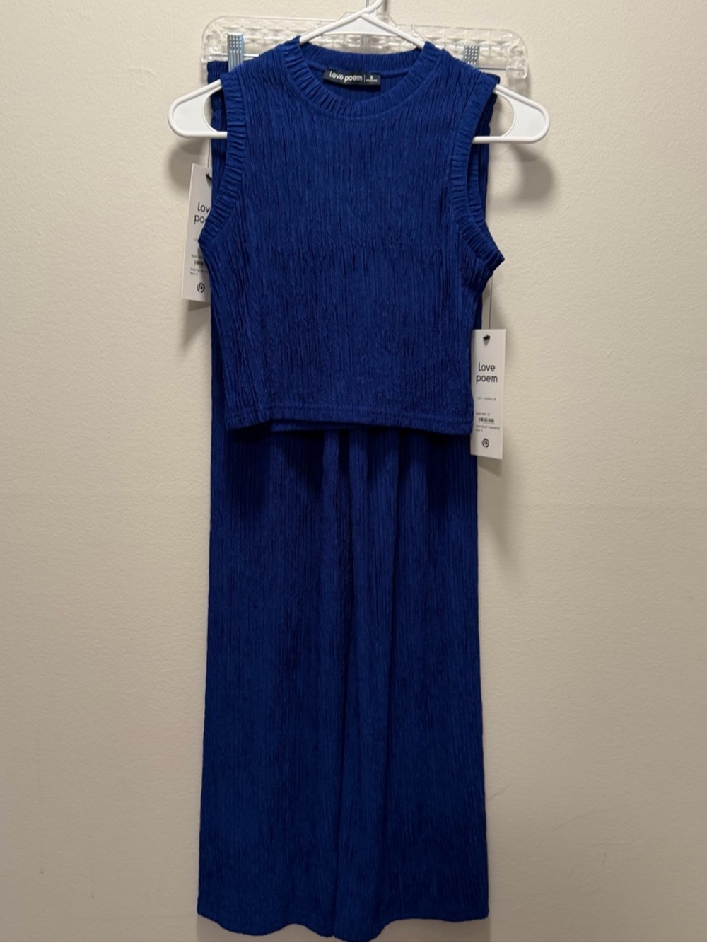NWT Love Poem Small Blue Ink Colored Crinkle 2-Piece Top & Bottom Set Cropped - Picture 2 of 13